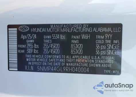 2024 Hyundai Santa Fe Limited z USA, uszkodzony, nr VIN 5NMP44GL9RH040004